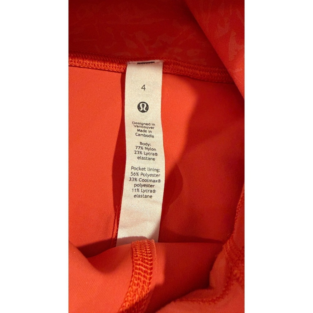 Lululemon Align High-Rise Short Orange Floral Embossed Nulu Biker Shorts Size 4 - Picture 4 of 16